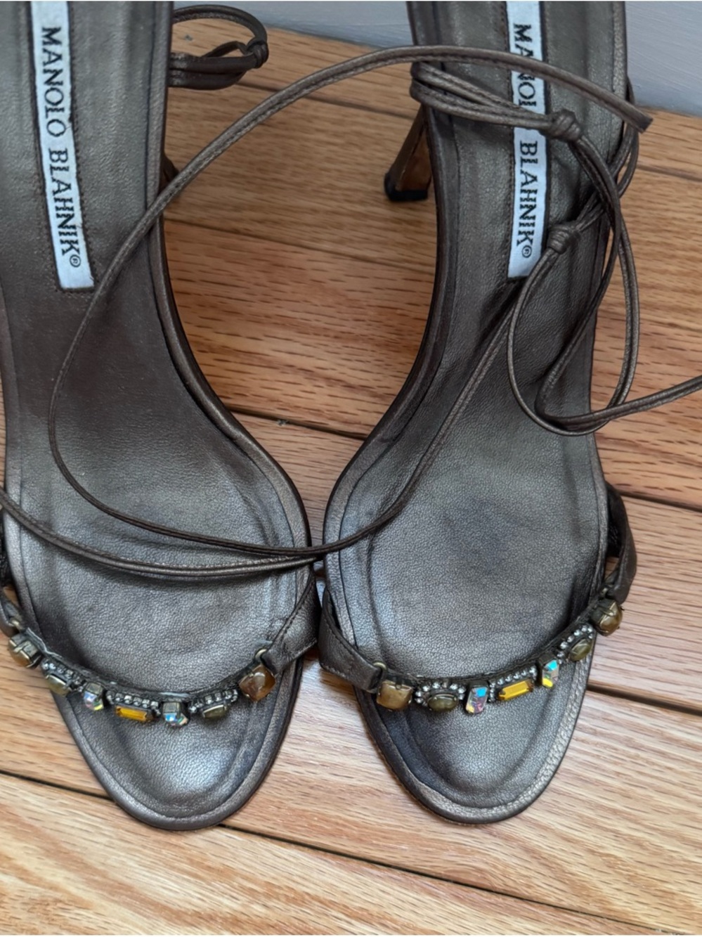 Manolo Blahnik Prisca Nappa caffe bronze sandals Size 8.5 - Picture 2 of 8